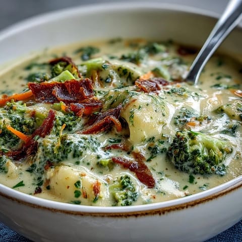 Creamy homemade broccoli cheddar soup in a rustic bowl, with melted sharp cheddar, tender broccoli florets, and shredded carrots, ready to enjoy with crusty bread.