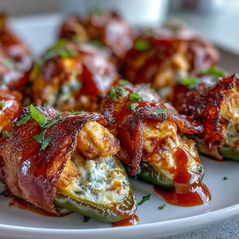 Golden-brown baked Buffalo Wing Poppers bubbling with spicy chicken and blue cheese filling.