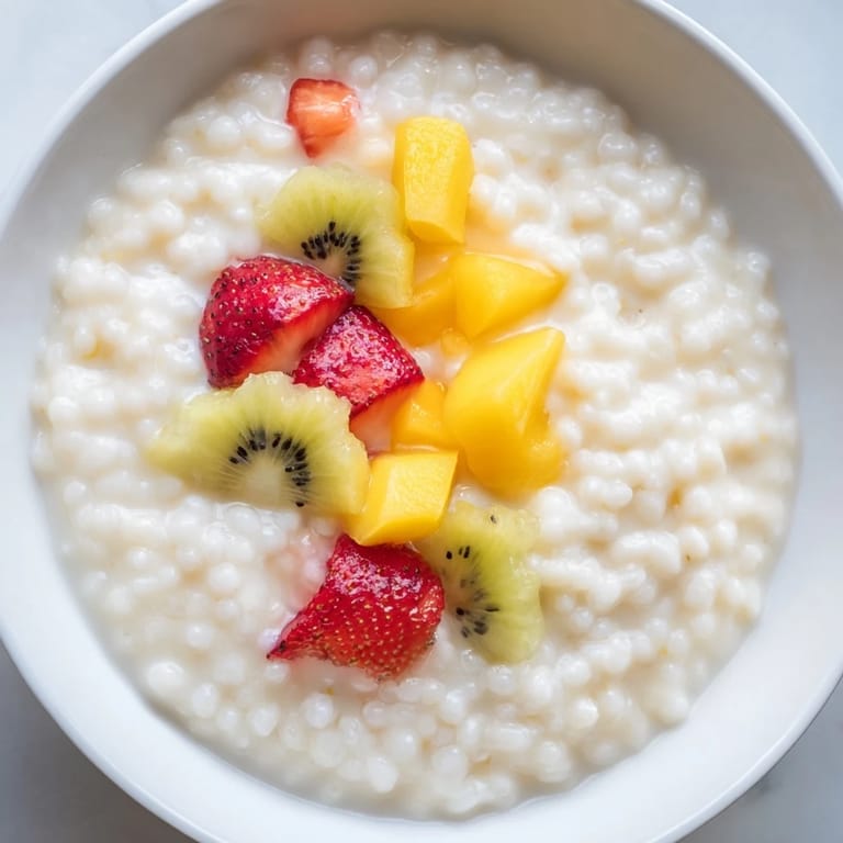 Enjoy a spoonful of chilled tapioca pudding, a classic dessert with creamy vanilla flavor.
