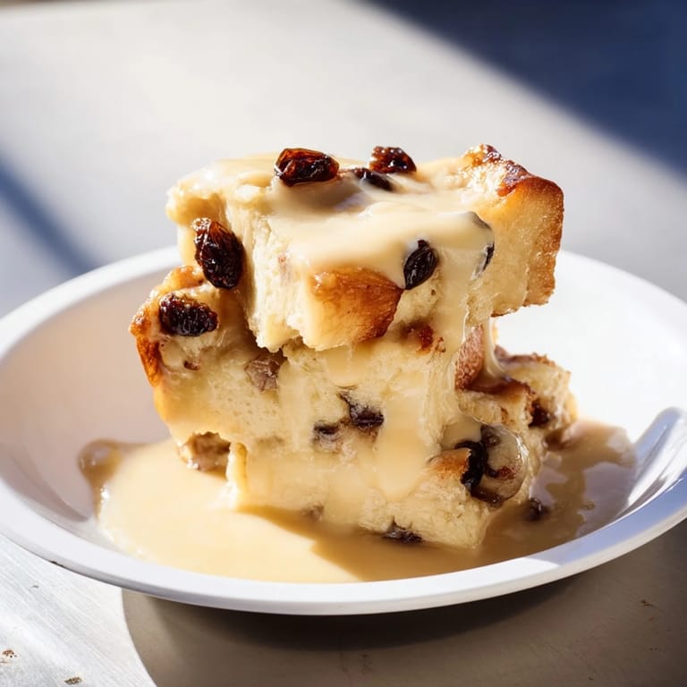 Imagine smelling the sweet aroma of this delicious bread pudding, perfect for a cozy dessert occasion.