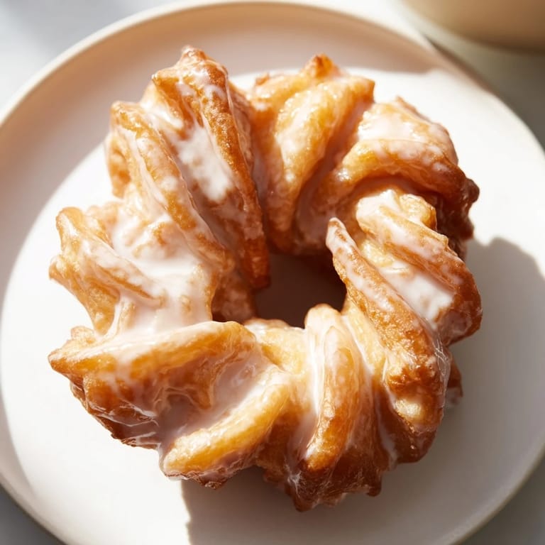 Perfectly fried crullers, a classic French donut, are glazed and arranged on a cooling rack, ready to enjoy.