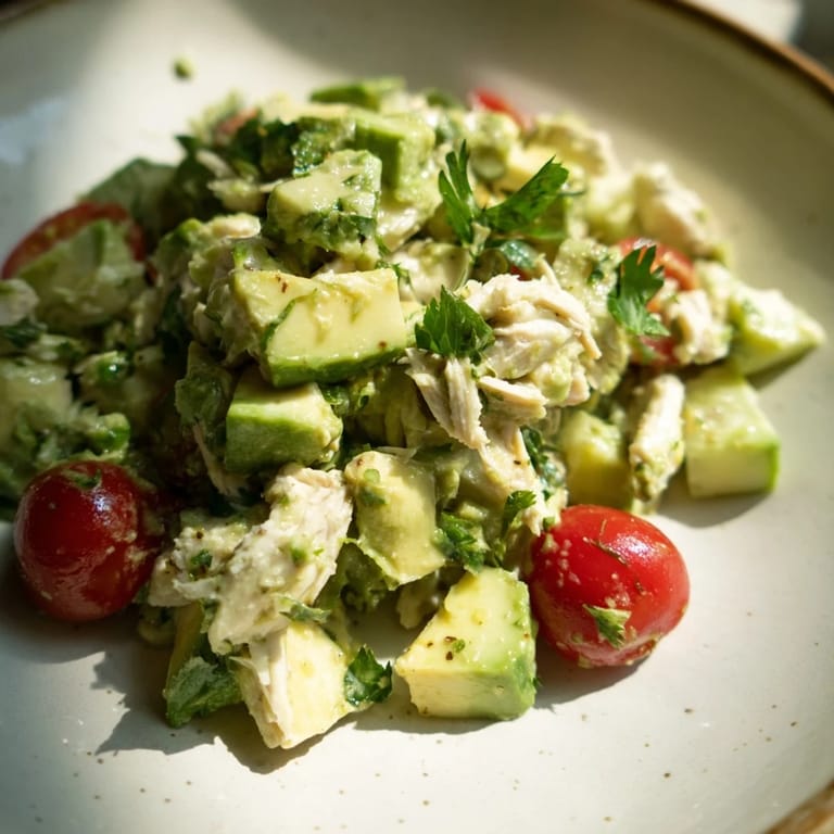 Serve this gluten-free avocado chicken salad on lettuce cups or toast for a light, protein-packed lunch or picnic meal.