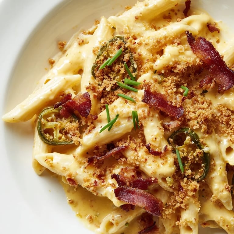 A hearty bowl of homemade Jalapeño Popper Pasta featuring smoky bacon and melted cheddar, perfect for a comforting weeknight dinner.