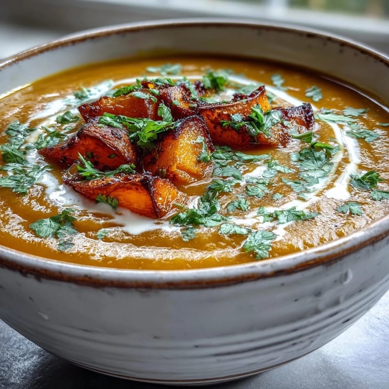 Vegan Butternut Squash and Lentil Soup garnished with cilantro, perfect for a cozy, healthy dinner.
