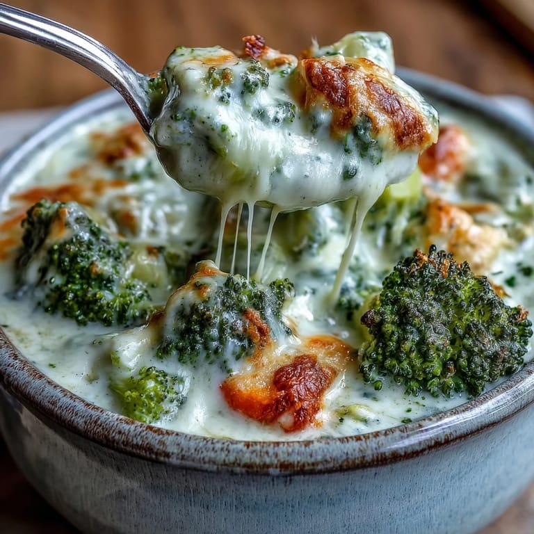 A spoonful of velvety Roasted Broccoli Cheddar Soup reveals tender carrots and melted sharp cheddar cheese.