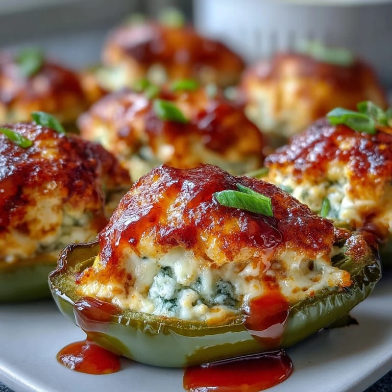 Freshly baked Buffalo Wing Poppers garnished with chives and crumbled blue cheese.
