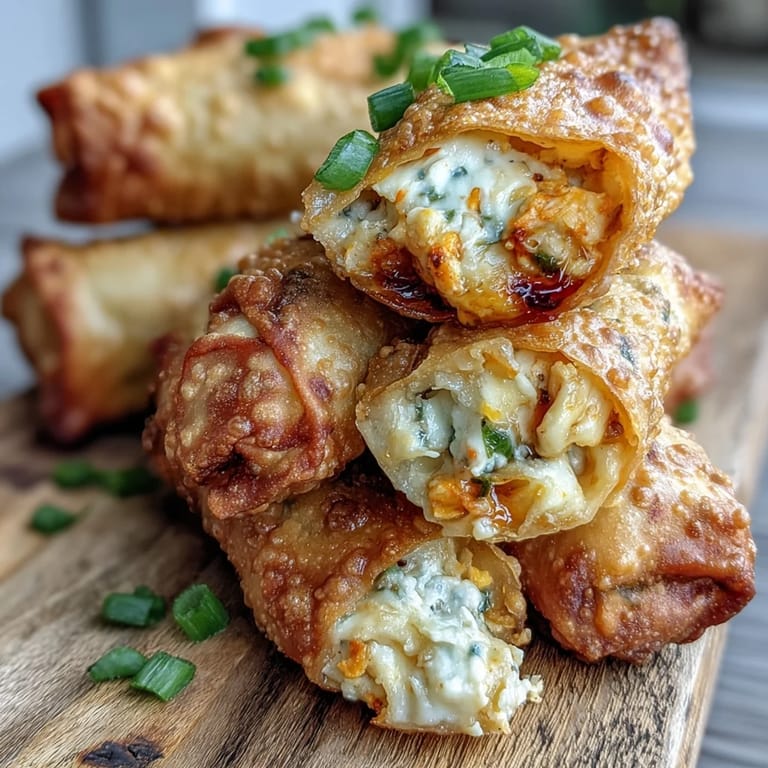 Fried Buffalo Chicken Egg Rolls served with creamy ranch dressing on a platter.