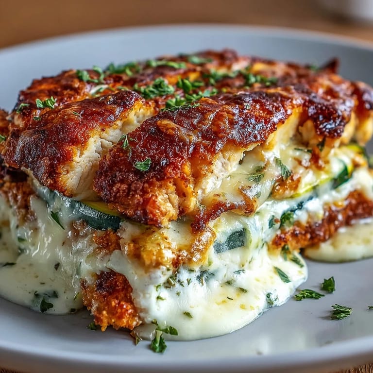 Sliced squares of the protein-rich dinner, garnished with fresh parsley and Parmesan, are ready to serve.
