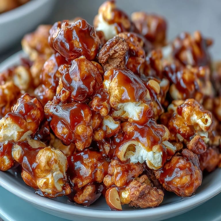 Golden caramel-coated popcorn and roasted peanuts create a crunchy, crowd-pleasing snack mix.  