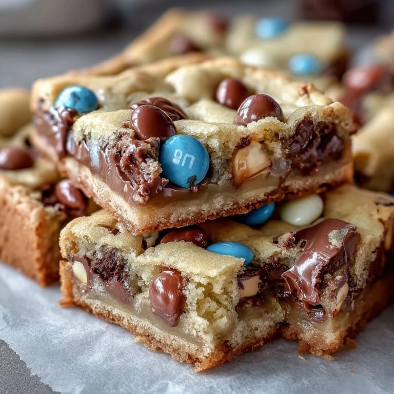 Colorful pastel M&Ms and Cadbury mini eggs stud these soft, buttery cookie bars, ideal for Easter dessert tables.  