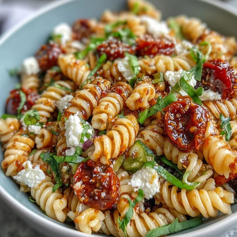 Vibrant Easy Picnic Pasta Salad with bell peppers, olives, and mozzarella pearls, tossed in a bright Italian herb dressing.