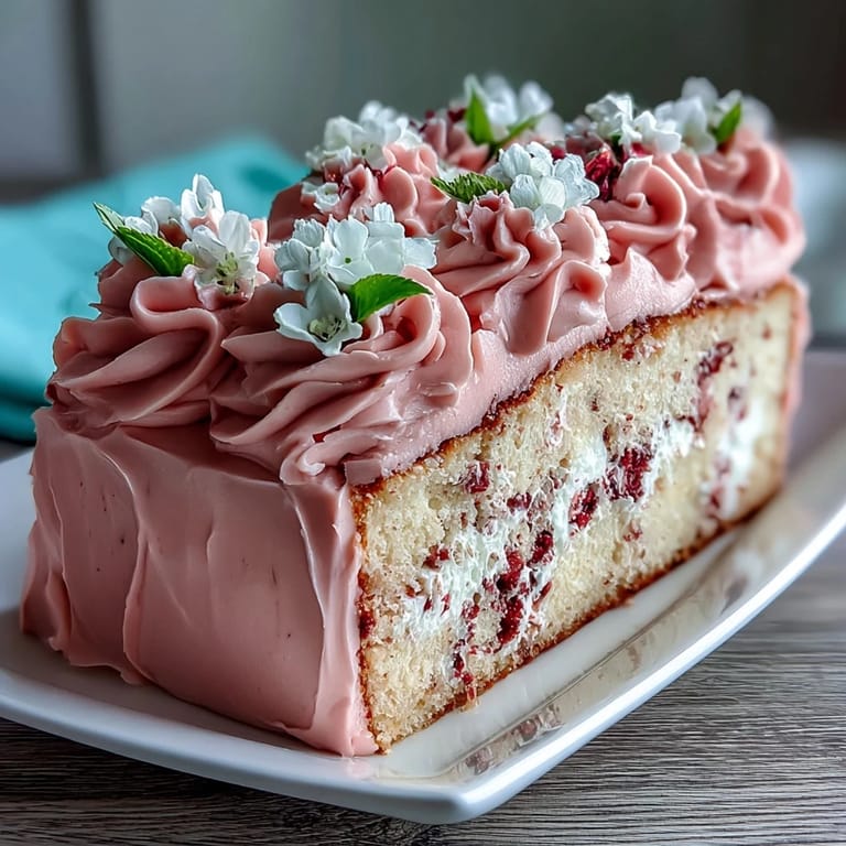 Layered vanilla sponge cake featuring silky pink ombre frosting and fresh edible flowers, ideal for Mothers Day celebrations.