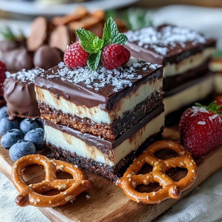 Assorted mini treats and vibrant cake slices arranged on a wooden board for celebratory dessert buffet.