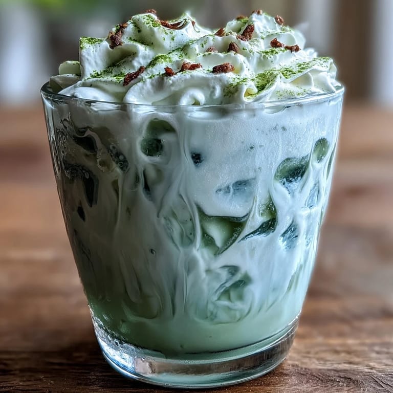 Creamy iced matcha latte topped with fluffy vanilla cold foam, perfect for brunch.