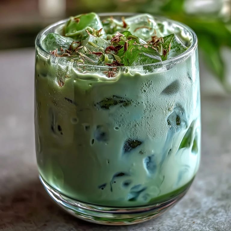 Refreshing Mother's Day Iced Matcha Latte with luscious vanilla creamy topping.