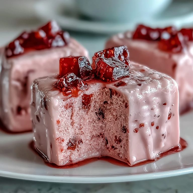 Fragrant Strawberry Rose Gelatin Mosaic Cake, ready to elegantly slice and serve chilled.