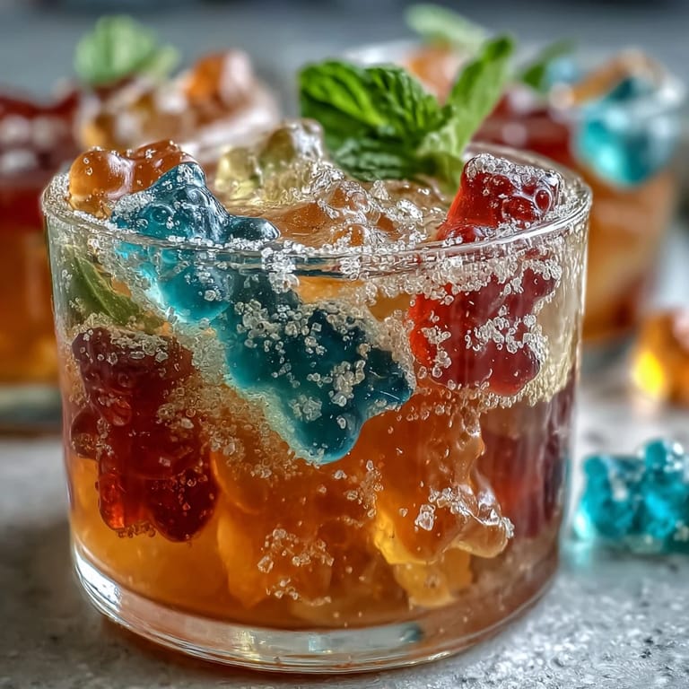 Shiny Gummy Bear Lemonade Jelly Cups ready to be served with lemon zest.