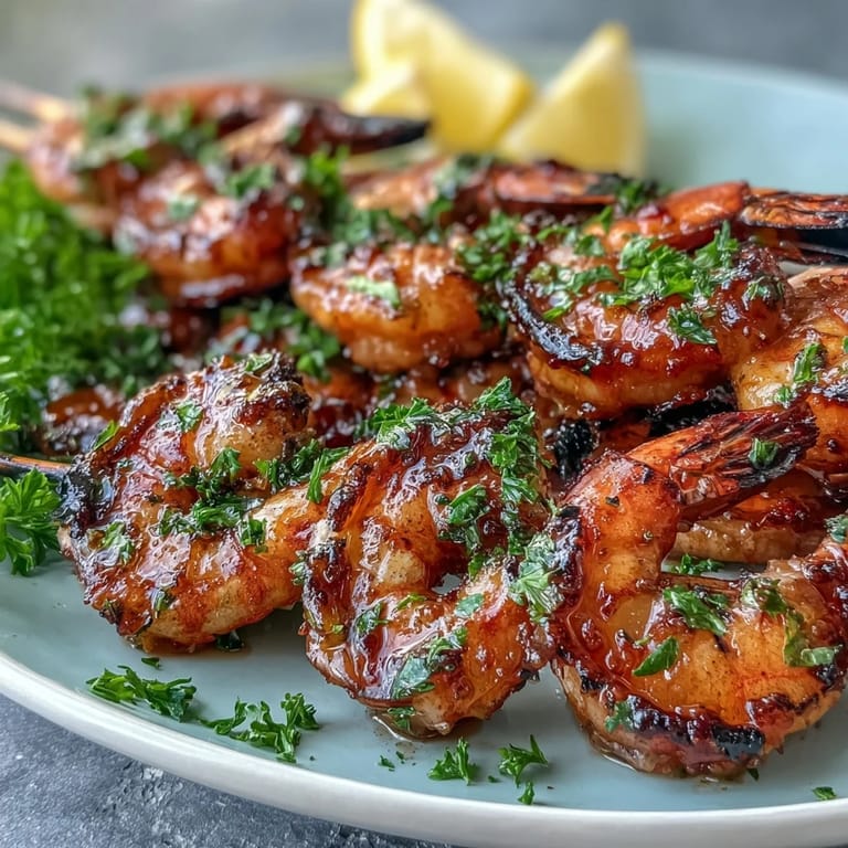 Deliciously caramelized honey garlic shrimp skewers, perfect for your summer BBQ.