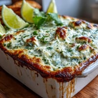 Golden brown Cilantro and Lime Chicken With Scoops in a baking dish, garnished with fresh cilantro and lime wedges.