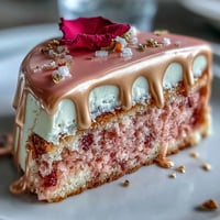 Elegant Bridal Shower Rosé Velvet Cake with shimmering gold drip.