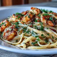 Vibrant shrimp scampi linguine glistening in a garlicky white wine sauce.